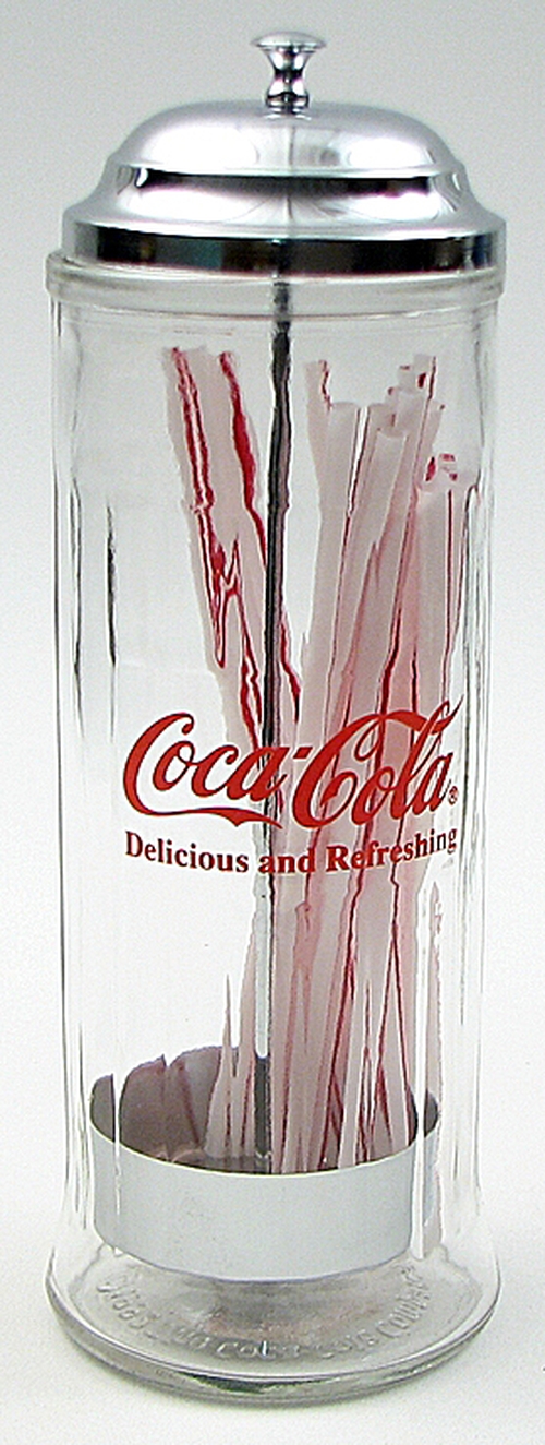 Coca Cola 5 cents Small Glass Straw Dispenser & Metal Top, 6, Holds 4  Straws