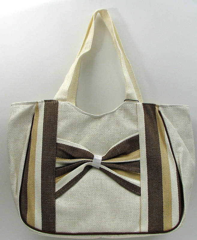 Brown Stripe Straw Bag Wholesale Drop Ship